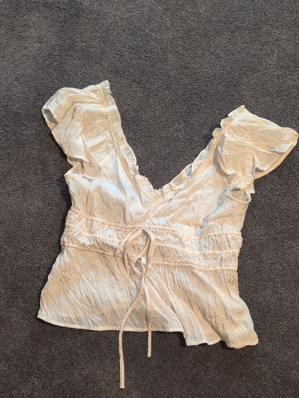 J. Crew Cream Ruffle V-Neck Tie-Waist Blouse